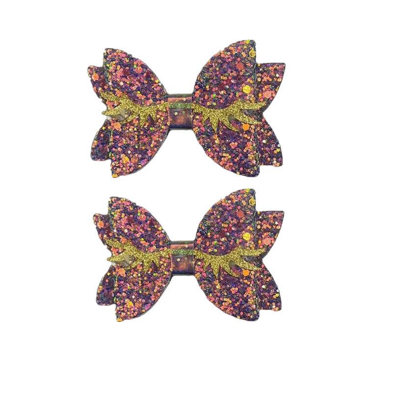 

Children s Faux Leather Sequin Gradient Bow Hair Clip - Swallowtail Design