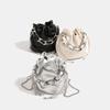 Silver thick chain bucket bags for women pu leather shoulder bag drawstring chains crossbody bags casual commuter purse handbags