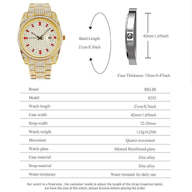 Iced Out Full Diamond Watch for Men Women Luxury Bling Rhinestone Quartz Watch with Date Luminous Hands Waterproof Analog Wrist Watch