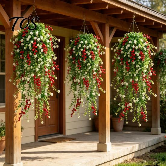 Indoor Home Ornament for Festivals Artificial Hanging Vines with Red Berries, Realistic Plastic Cascading Greenery Plants, Lifelike Plants Office