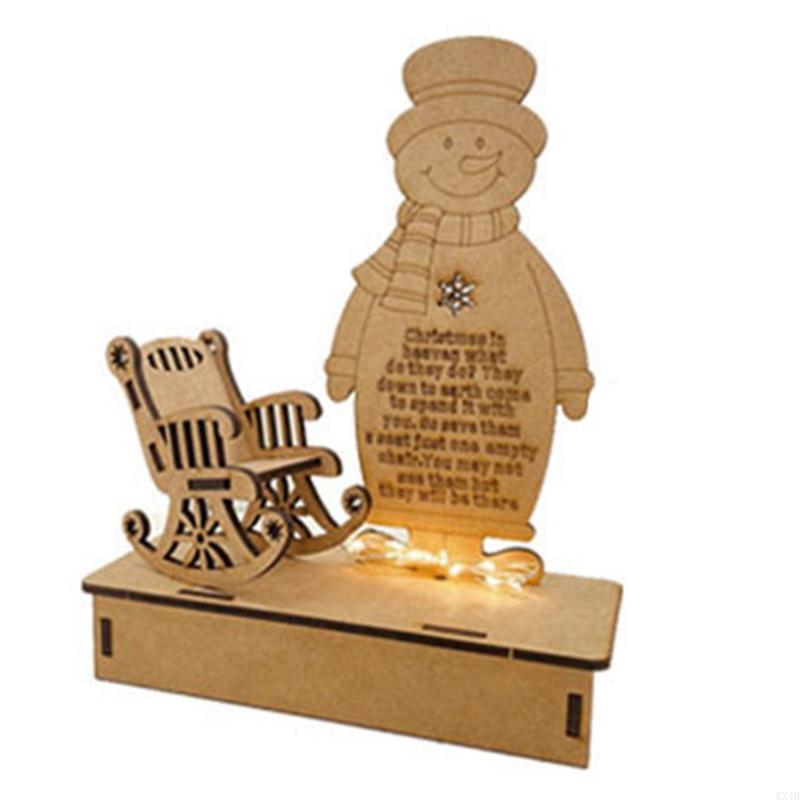 KX4B Christmas DIY Wooden Rocking Chair Box LED String Light Remembrance Ornaments
