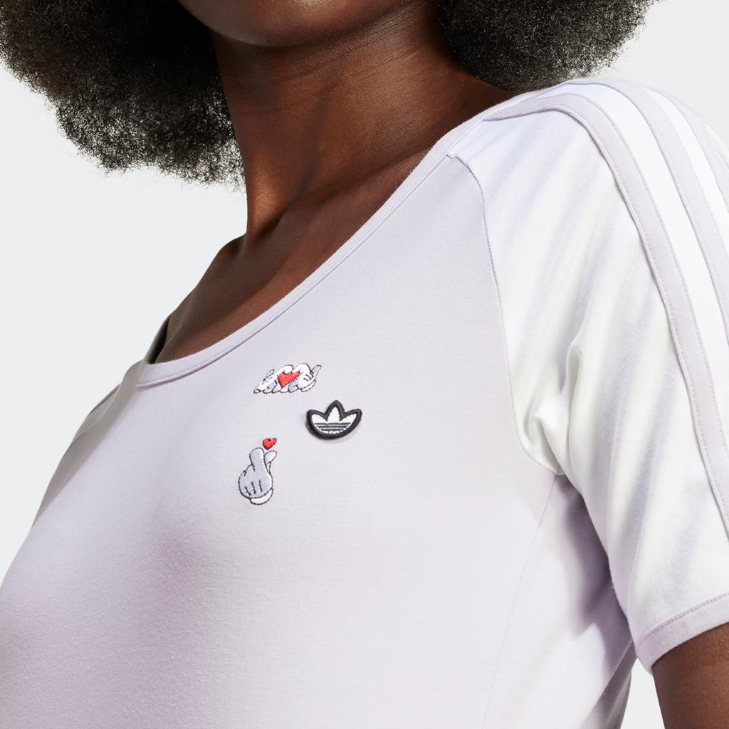 Adidas Originals X Mickey Mouse Embroidered Logo Contrast Stripe Sports Crop Top Women Tops Silver IY2269