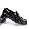 Fashion Black Genuine Leather Men's Shoes Loafers Pointed Toe British Design Horse Collar Buckle Lazy Patent Leather Dress Shoes
