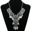 Vintage Ethnic Exaggerated Statement Necklaces Antique Silver Carved Water Drop Tassel Necklaces For Women Boho Jewelry