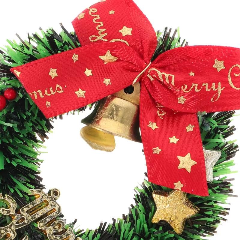 10Pcs/pack Golden Bells Home Party with Red Bows Mini Artificial Wreaths New Year Supplies Christmas