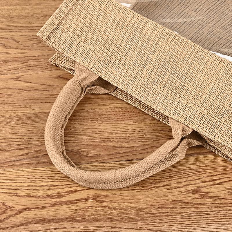 Borsa in Juta e Lino Personalizzata Ecologica: Finestra Trasparente in PVC e Borsa di Juta