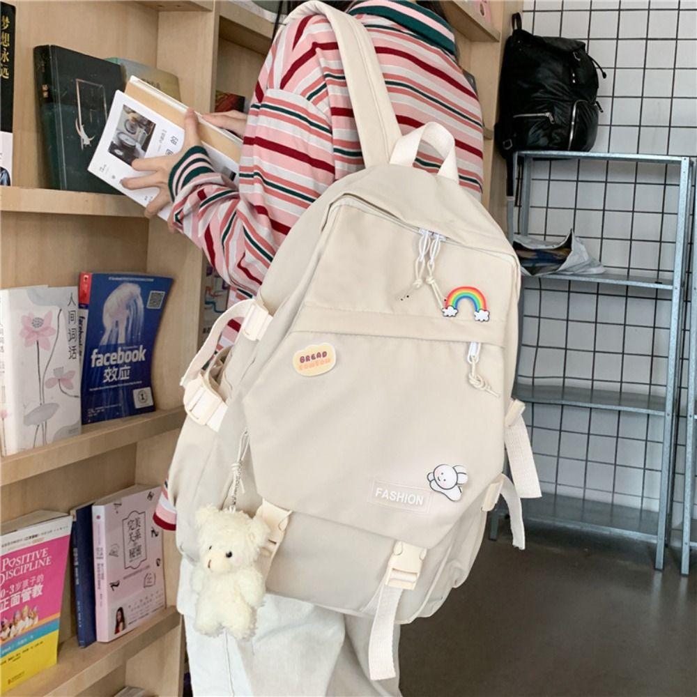 Nylon Large Capacity Bags Canvas Korean Style School Bag Sweet Badge Shoulder Backpack  Student