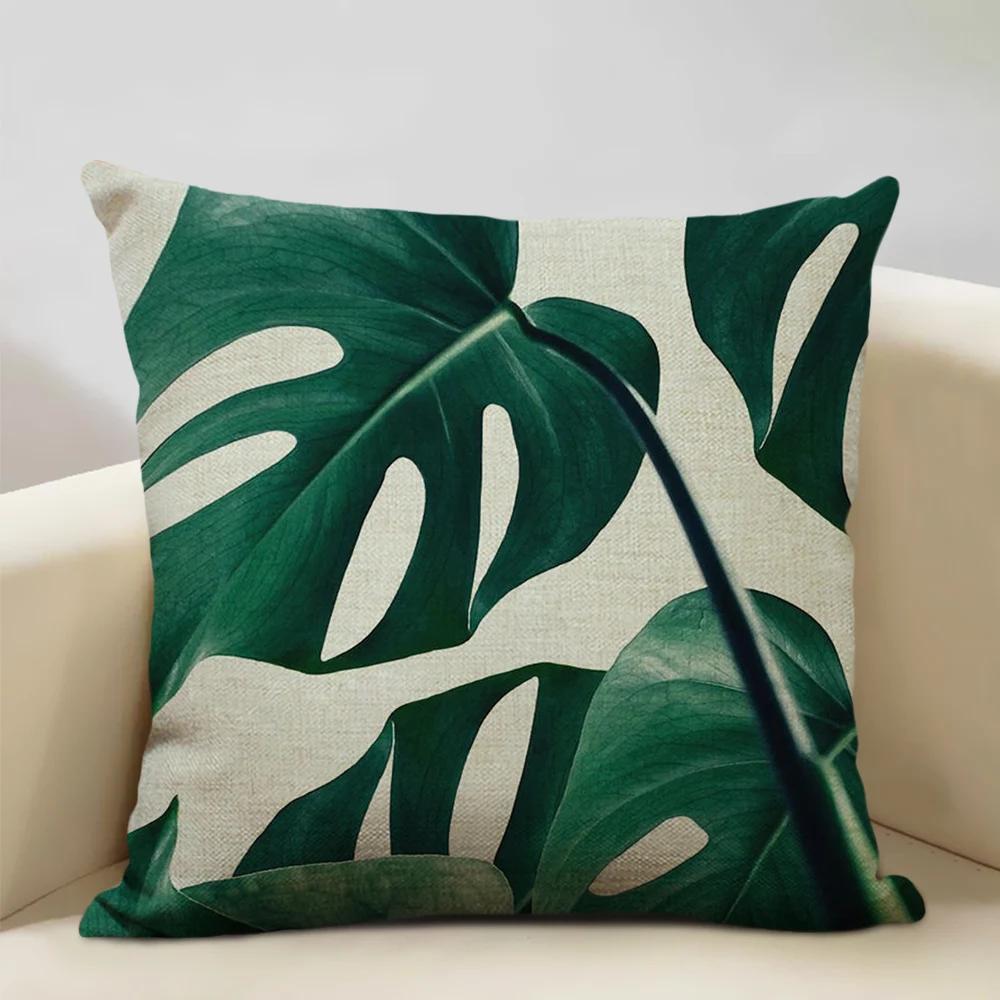 Plant Leaf Cushion Cover Home Decoration Sofa Chair Car Pillow Case Soft Linen Pillowcase 45x45cm