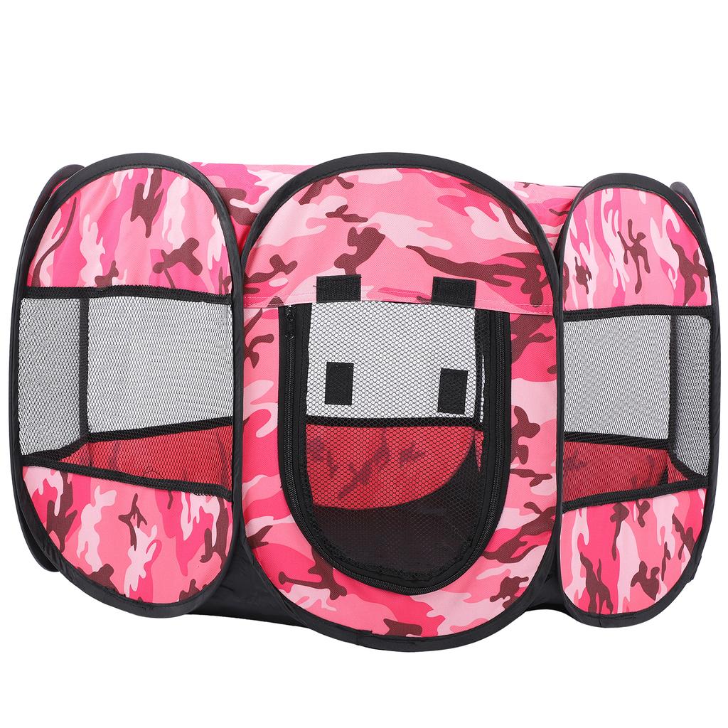 Foldable Pet Playpen Mesh Open Air Exercise Pen Tent House Playground for Dogs and CatsXBD95 Pink