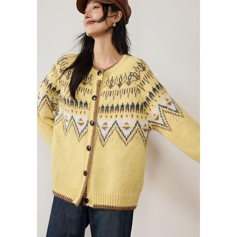 VICTORIA&VERA Women's Fair Isle Jacquard Wool Blend Cardigan