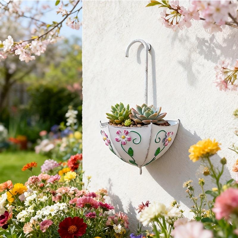 Umbrella Shaped Wall Mounted Iron Planter Decorative Hanging Flower Pot Succulents Indoor Outdoor Garden Home Plant Container