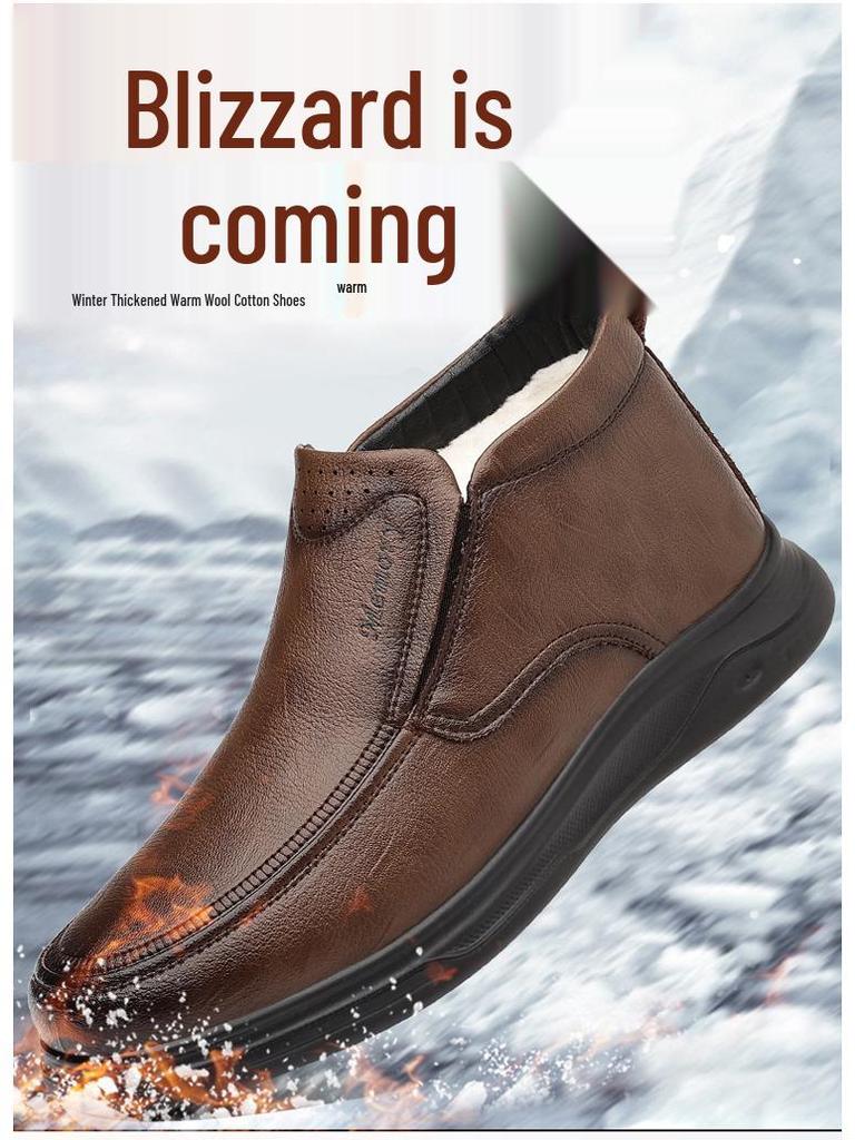 2025 Men's High-Top Leather Business Formal Casual Warm Cotton Shoes for Autumn/Winter