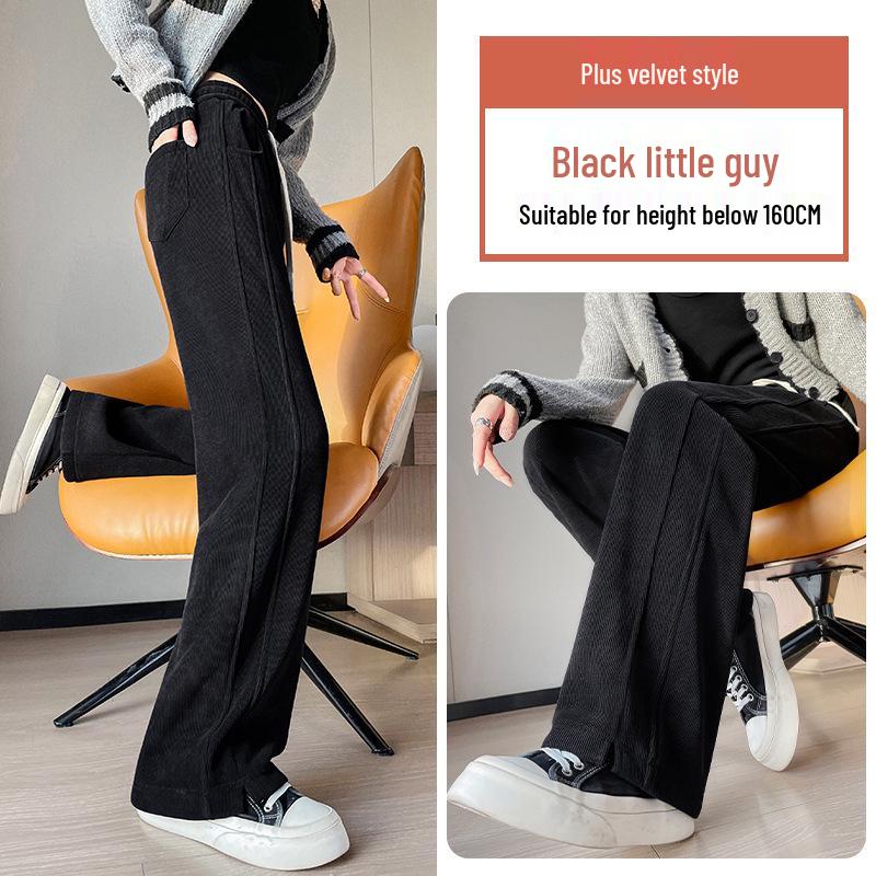 Women's Fleece-Lined Narrow Leg Trousers - Autumn/Winter 2024 Wide Leg Petite Sport Casual Pants