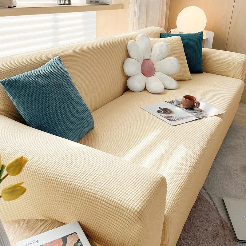 Solid Color Sofa Cover Fashion Knitted Elastic Full-Enacted Anti-Slip Soft Sofa-Set Four-Seasons General Dust Sofa-Cushion