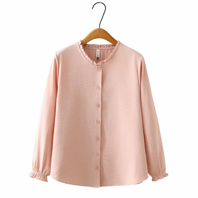 2026 Spring Plus Size Elegant Long Sleeve Shirt with Ruffle Collar 4XL розовый