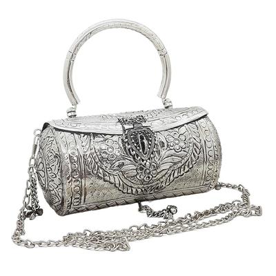 Damen Silber Messing Metallgriff Clutch Handgefertigt Antik Ethnisch Handclutch