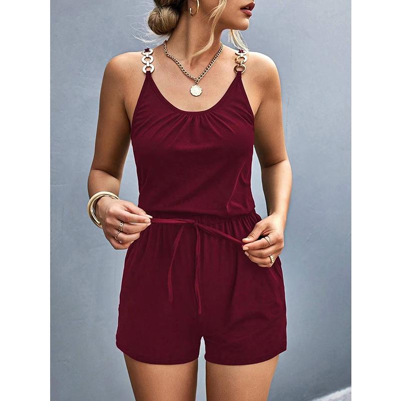 

Летний модный плиссированный комплект из металлического комбинезона с бретельками и шортами в стиле пэчворк XXL вино красного