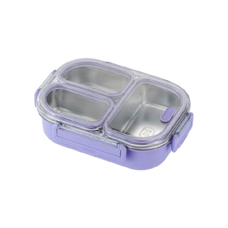 Lunch Bentos Container with Clear Lid, 800Ml Stainless Steel 3 Compartment Box for Meals, Snacks, and School