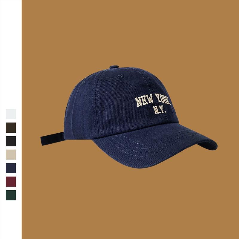 Baseball Cap Female Trendy Brand NY Embroidery Soft Top White Face Small Navy Blue Cap Female Autumn and Winter