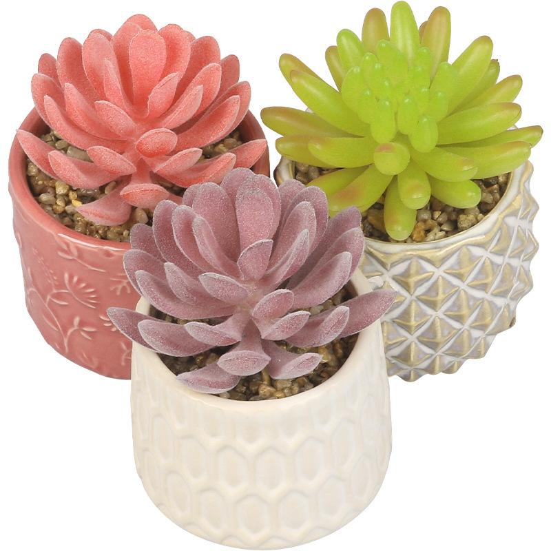 Simulation Succulent Ceramic Potted Plant Combination Nordic Style Office Desktop Ornament Gift Artificial Succulent
