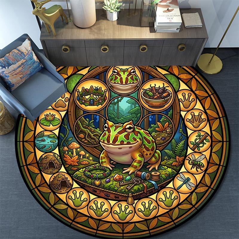 Frogs Forest Journey Round Area Rug Under Office Chairs Bedroom Living Room Home Decor