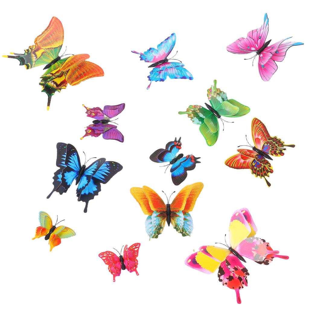 12Pcs 3D Butterfly Wall Stickers Decor Butterflies for Wedding Decoration Magnet Fridge Decals Decoration Sticker Color Sticker