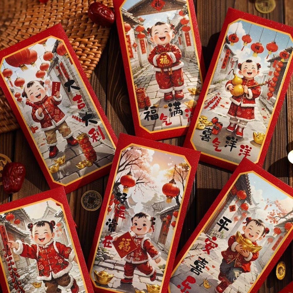 6pcs Traditional New Year Red Envelopes Cartoon Gifts Packing Bags  Wedding Birthday