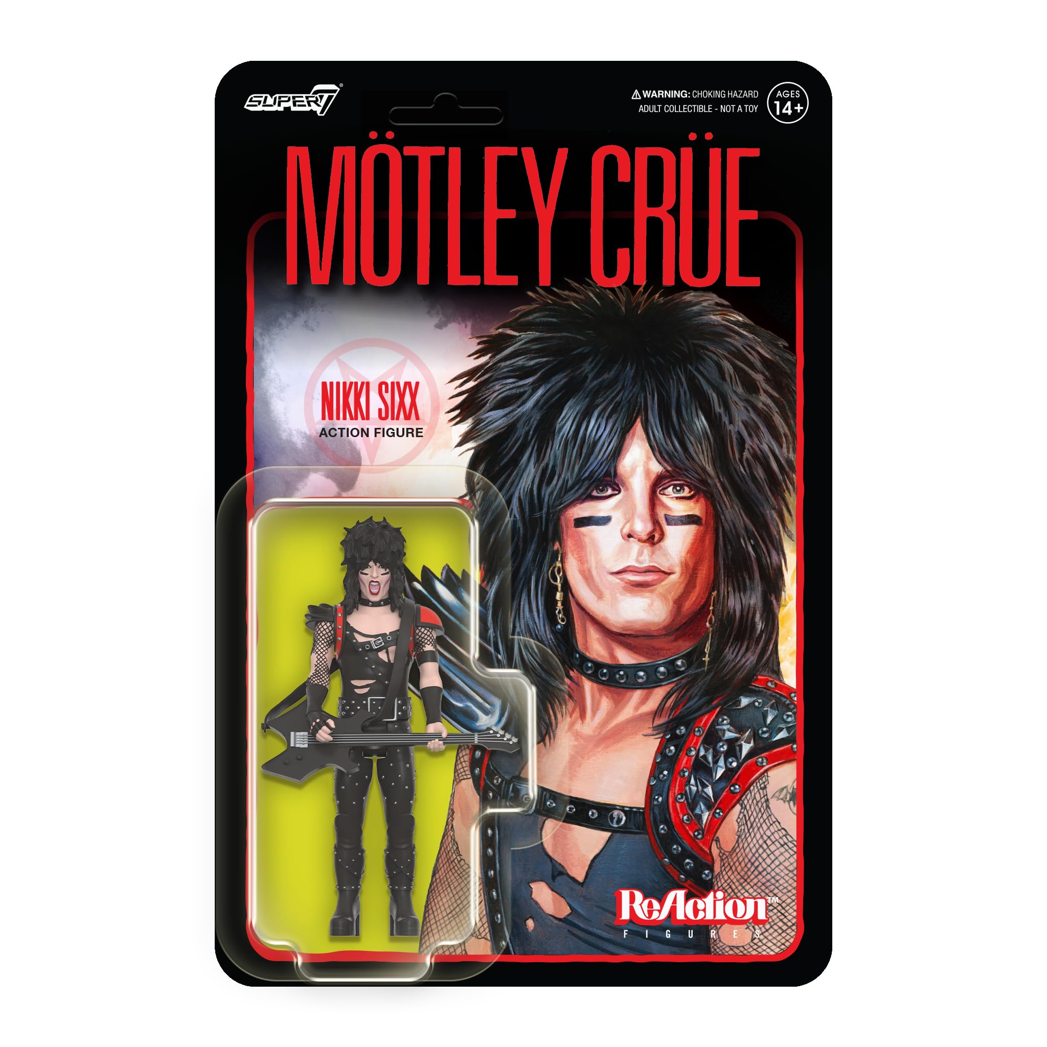 

Super7 Фигурки Motley Crue ReAction Волна 01 Никки Сикс на The Action inch - (Кричи Дьявол) Фигурка, масштаб 3,75, RE-MOTLW01-NSX-01