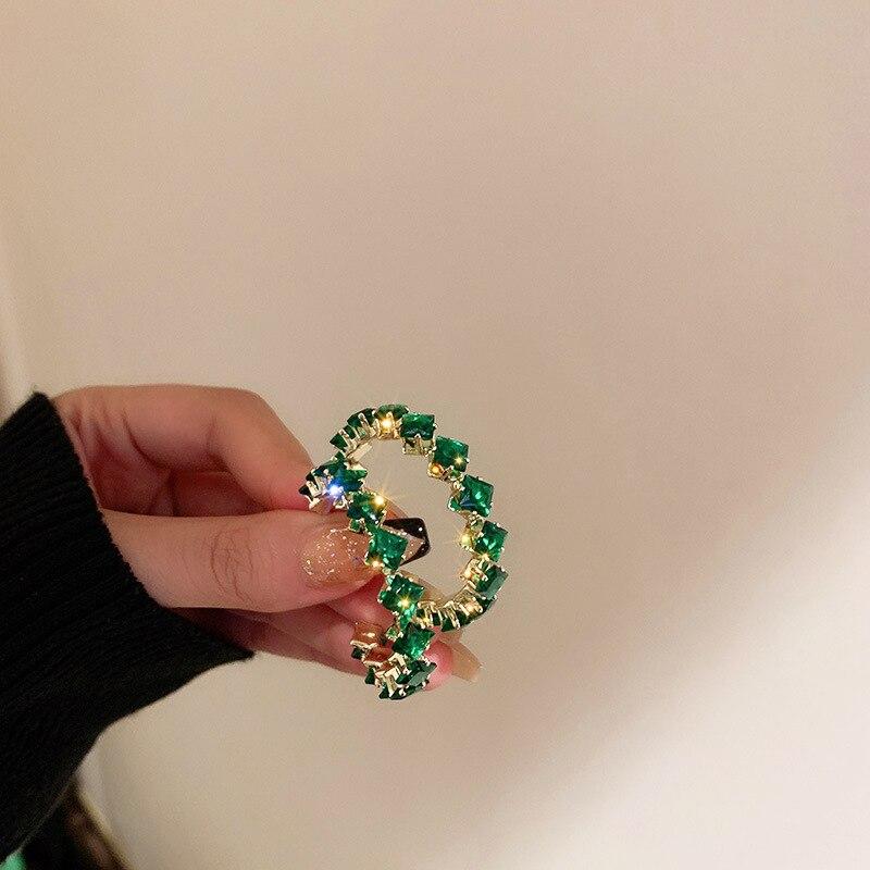 Grüner Zirkon-Creolen-Ohrring, C-Form, luxuriös, übertrieben, geometrisch, glänzend, große Ohrringe, Schmuck, Party-Geschenk