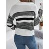 Women's Hooded Sweatshirt with Casual Collar and Contrast Striped Long-Sleeved Knitted Pullover