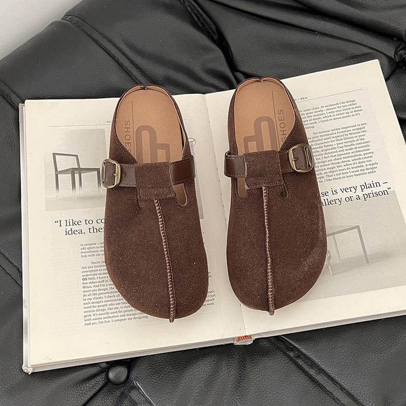 

Ретро универсальные шлепанцы Birkenstock женские 2025 лето новая носка простые однопедальные модные универсальные полушлепанцы прилив 40 темно-коричневого