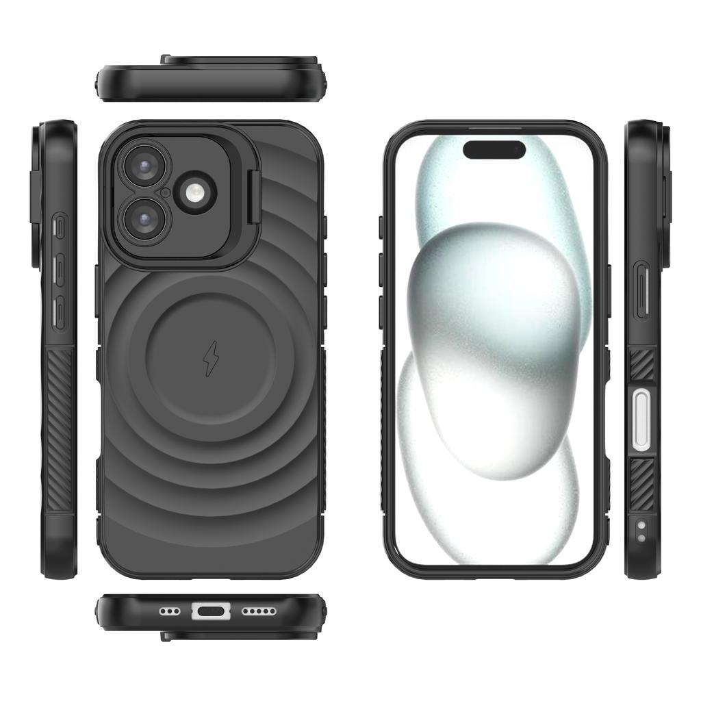 For iPhone 17 Case Compatible with MagSafe PC Kickstand Ripple Texture TPU Phone Cover