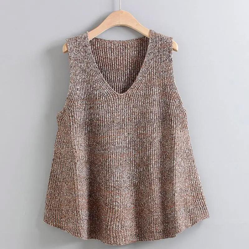 Plus Size Knit Vest Pullover V-Neck Loose Sleeveless Outerwear Sweater Vest Jacket