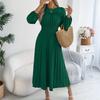 Women's Casual  Round Neck Ear-rimmed Long Sleeve Tight Waist Pleated Dress