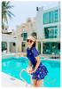 Women's Short-Sleeve Two-Piece Swimsuit: Slimming, Tummy-Covering; Ideal for Swimming, Hot Springs, Beach, or Surfing.