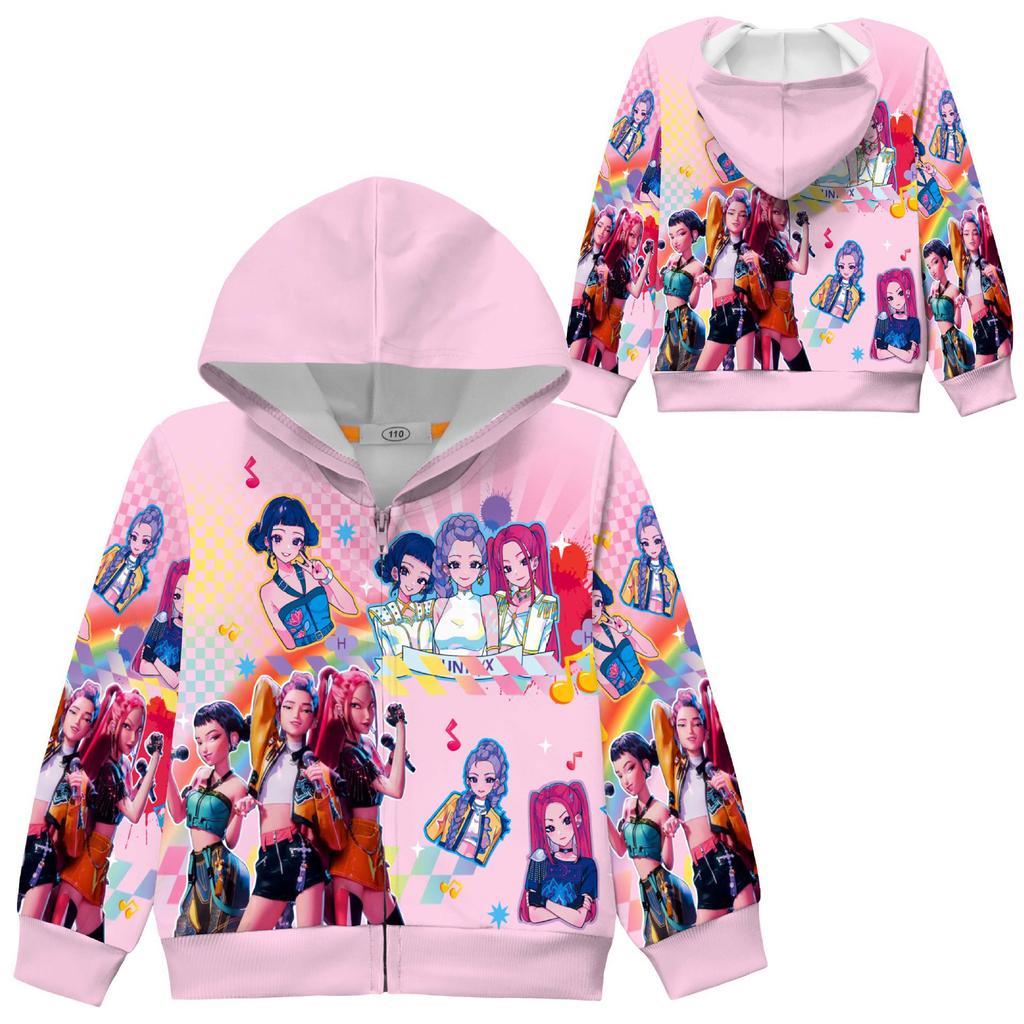 Girls Hoodie 3D Cartoon Jacket Sweatshirt Music Zip Hooded Long Sleeve Tops