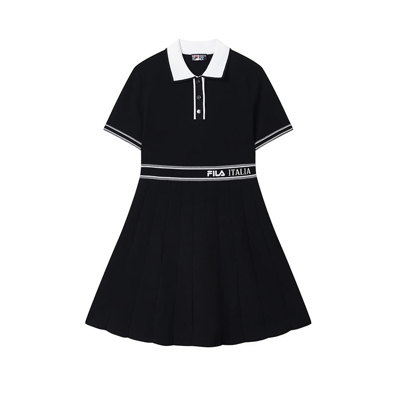 FILA White Series Versatile Slim Fit Fashion Comfortable Polo Collar Short Sleeve Dress Women Dresses Legendary-Blue F11W523303F-NV