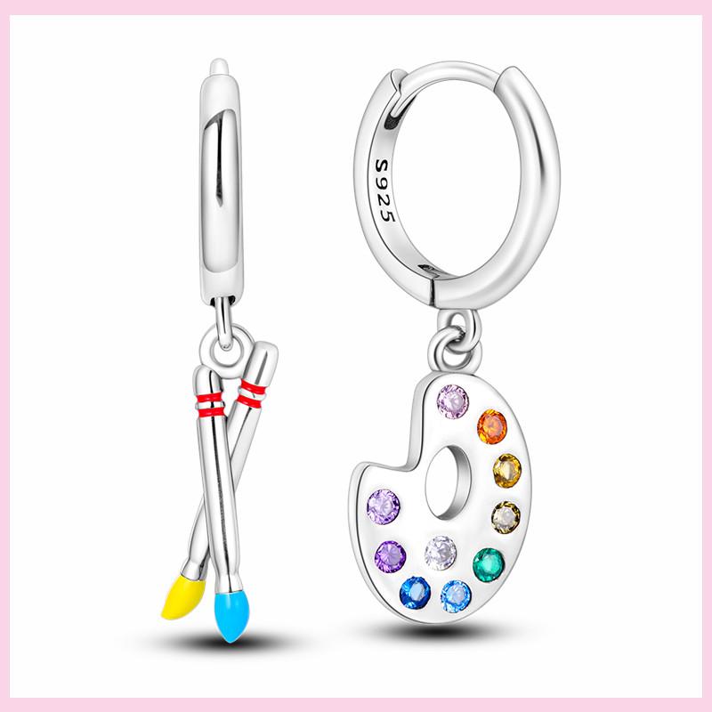 925 Silver Colorful Feathers Drop Earrings Dream Catcher Bohemia Asymmetry Dangle Earrings Original Wedding Jewelry For Women