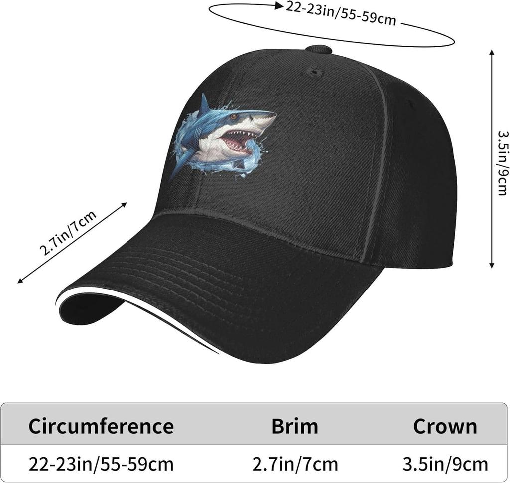 Painted Great White Shark Premium Adjustable Baseball Cap for Unisex and Women - Outdoor Sports, Sun Protection