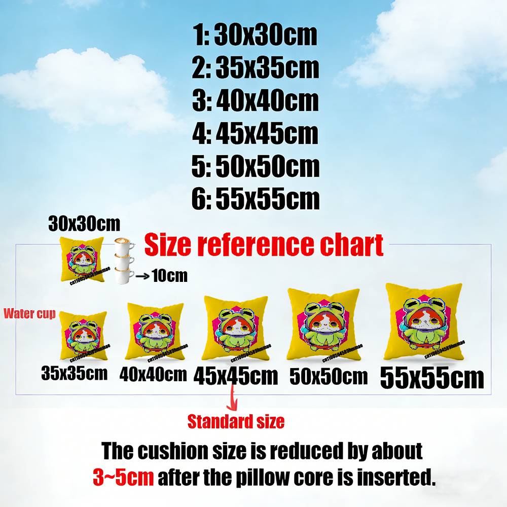 For Cute Cartoon J-Jibanyan Throw Pillow Case Sham 45X45Cm 40X40Cm Square Car Pillowcase Pad Cushion Cover