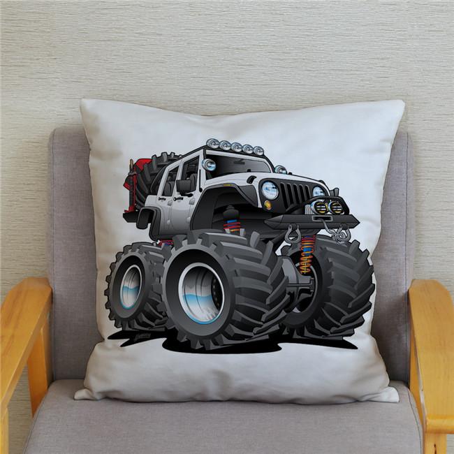Cartoon Monster Truck Print Cushion Cover Pillow 45X45 Square Sofa Home Decoration Throw