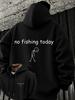 Men'S Hoodie, Casual Daily Wear, No Fishing Today Sad Stick Figure Print, Pullover Sweatshirt, Streetwear Gothic Style, Autumn Winter Outdoor, Long Sl
