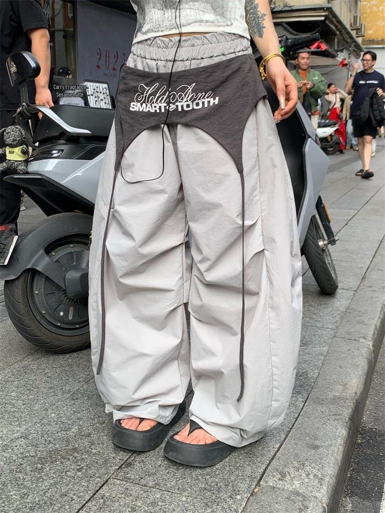 Women's Hip-Hop Style Patchwork Wide-Leg Overalls for Spring/Summer