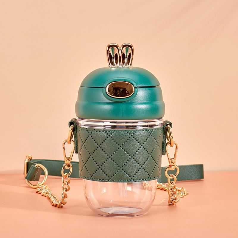 1PC Fashion Shui Bottle Girls High-value Anti-fall with Straw Plastic Water Cup Students Portable Cup