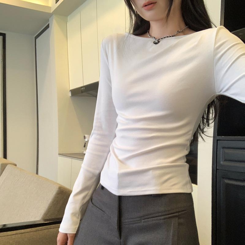 Premium Black One-Shoulder Long-Sleeve Korean Style Women's Innerwear Top 2025