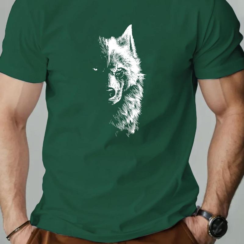 Men's Beige T-Shirt - Minimalist Wolf Graphic Tee for Everyday & Formal Outfits