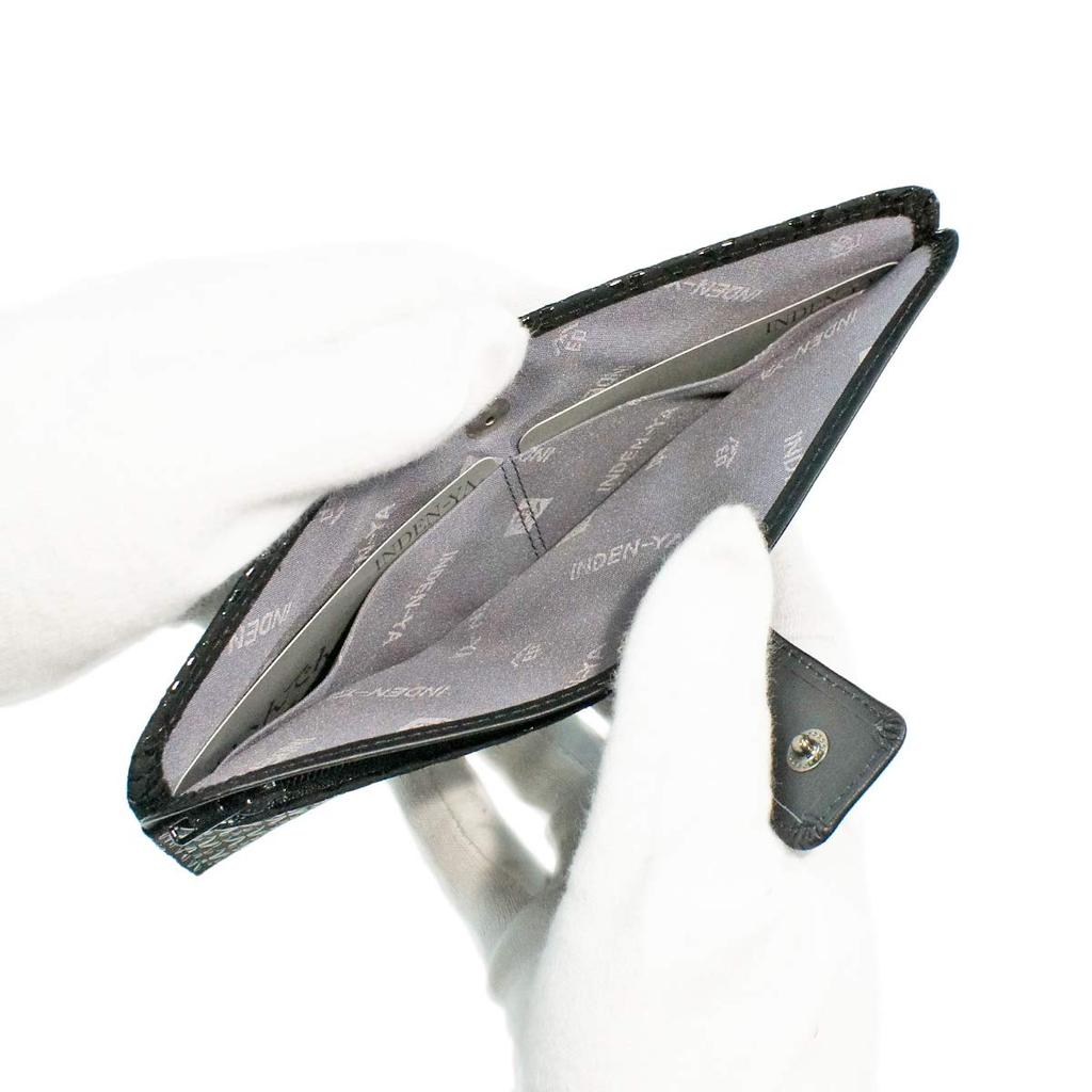 Inden Long Wallet Bundle L Thin Deerskin Black x Black Lacquer Pattern [Indenya] Cloisonné 2107-01-179