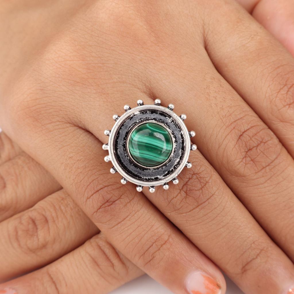 Natural Malachite Gemstone 925 Sterling Silver Jewelry Handmade Ring For Women RR-49-30
