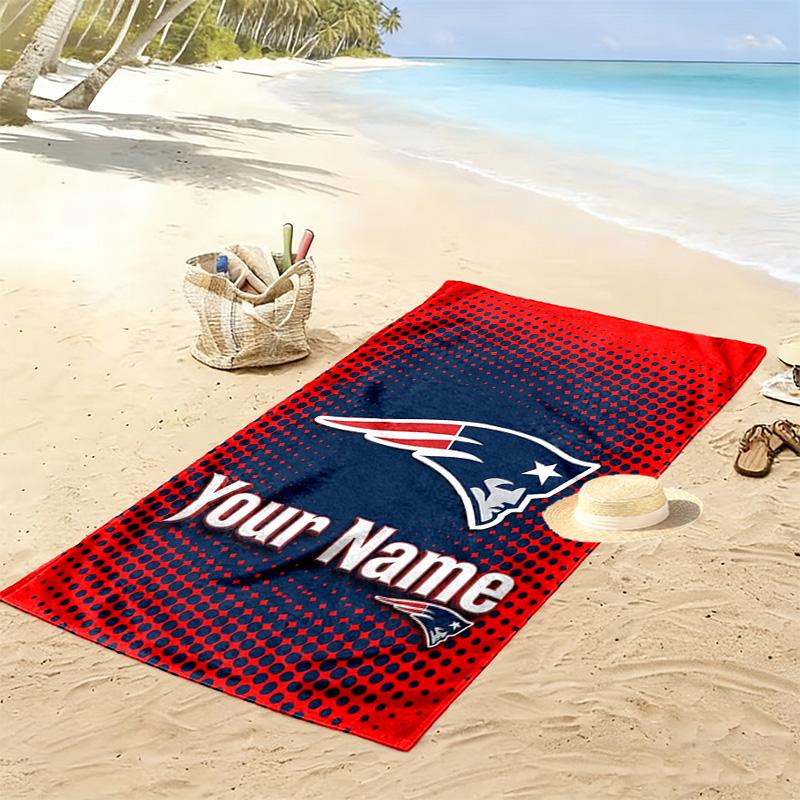 Name Custom New England Patriots Logo Print Beach Towel, Large Soft Quick Dry Towel for Beach Camping Swimming