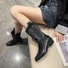 Coarse-heeled western boots women's autumn new with skirt retro pointed mid-boots high-heeled short boots